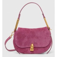 τσάντα σουέτ coccinelle χρώμα: ροζ φυσικό δέρμα, δέρμα σαμουά