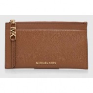 δερμάτινο πορτοφόλι michael michael kors γυναικεία, χρώμα: καφέ δέρμα