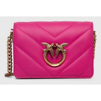 δερμάτινη τσάντα pinko χρώμα ροζ κύριο υλικό 100% δέρμα