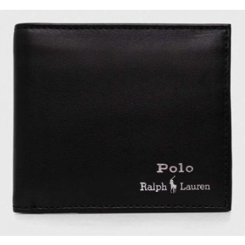 δερμάτινο πορτοφόλι polo ralph lauren ανδρικά, χρώμα μαύρο