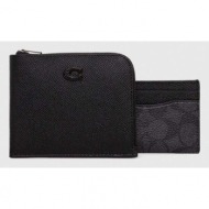 δερμάτινο πορτοφόλι και θήκη καρτών coach χρώμα: μαύρο φυσικό δέρμα