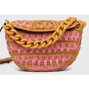 τσάντα tory burch χρώμα ροζ κύριο υλικό 100% rafiaφόδρα