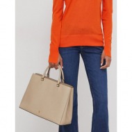 δερμάτινη τσάντα lauren ralph lauren χρώμα: μπεζ