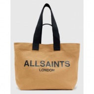 τσάντα allsaints ali canvas tote χρώμα: μαύρο υφαντικό υλικό, φυσικό δέρμα