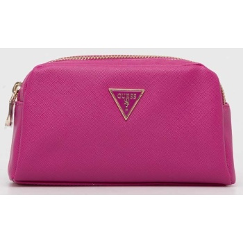 τσάντα καλλυντικών guess χρώμα ροζ κύριο υλικό 100%