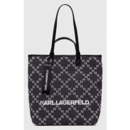 τσάντα karl lagerfeld χρώμα: γκρι 55% poliuretan, 41% βαμβάκι, 4% πολυεστέρας