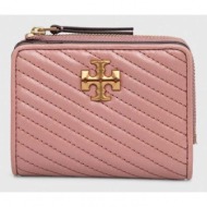 δερμάτινο πορτοφόλι tory burch γυναικεία, χρώμα: ροζ δέρμα μοσχάρι