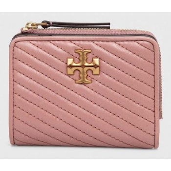 δερμάτινο πορτοφόλι tory burch γυναικεία, χρώμα ροζ δέρμα