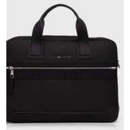 τσάντα φορητού υπολογιστή tommy hilfiger χρώμα: μαύρο 85% πολυεστέρας, 15% poliuretan