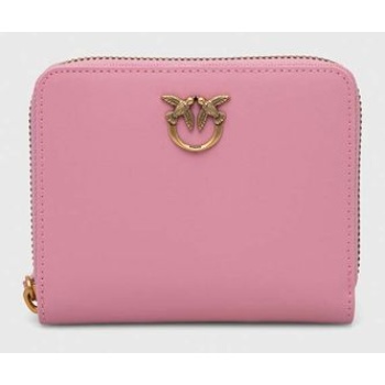 δερμάτινο πορτοφόλι pinko γυναικεία, χρώμα ροζ 100% φυσικό