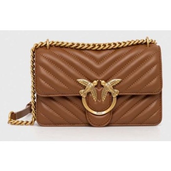 δερμάτινη τσάντα pinko χρώμα καφέ