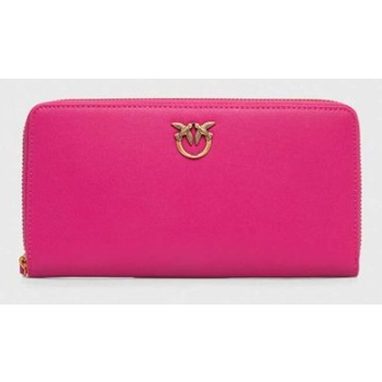 δερμάτινο πορτοφόλι pinko γυναικεία, χρώμα ροζ φυσικό δέρμα
