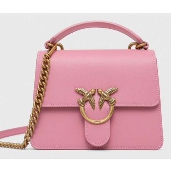 δερμάτινη τσάντα pinko χρώμα ροζ 100% φυσικό δέρμα