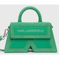τσάντα σουέτ karl lagerfeld χρώμα: πράσινο 100% δέρμα σαμουά