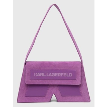 τσάντα σουέτ karl lagerfeld χρώμα μοβ 100% δέρμα βοοειδών