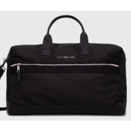 τσάντα tommy hilfiger χρώμα: μαύρο 85% πολυεστέρας, 15% poliuretan