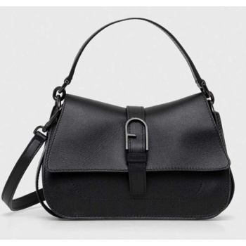 δερμάτινη τσάντα furla flow mini χρώμα μαύρο 100% φυσικό