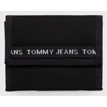 πορτοφόλι tommy jeans χρώμα μαύρο 100% νάιλον