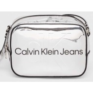 τσάντα calvin klein jeans χρώμα: ασημί 100% poliuretan