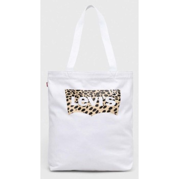 βαμβακερή τσάντα levi`s χρώμα άσπρο 100% βαμβάκι
