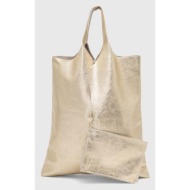 δερμάτινη τσάντα answear lab χρώμα: χρυσαφί 100% φυσικό δέρμα