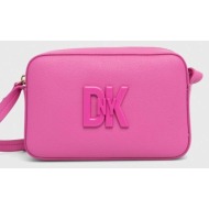 δερμάτινη τσάντα dkny χρώμα: ροζ
