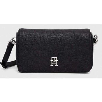 τσάντα tommy hilfiger χρώμα μαύρο 100% poliuretan