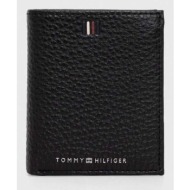 δερμάτινο πορτοφόλι tommy hilfiger ανδρικά, χρώμα: μαύρο 100% φυσικό δέρμα