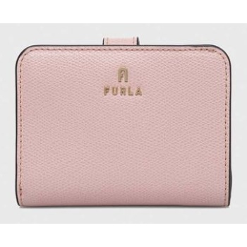 δερμάτινο πορτοφόλι furla γυναικεία, χρώμα ροζ 100% φυσικό