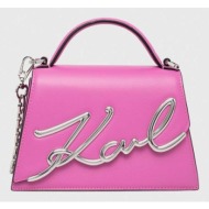 δερμάτινη τσάντα karl lagerfeld χρώμα: ροζ 100% δέρμα βοοειδών