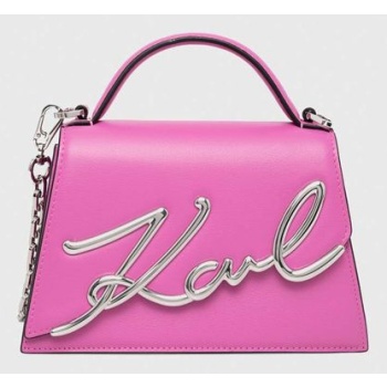δερμάτινη τσάντα karl lagerfeld χρώμα ροζ 100% δέρμα