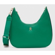 τσάντα tommy hilfiger χρώμα: πράσινο 52% ανακυκλωμένος πολυεστέρας, 48% poliuretan