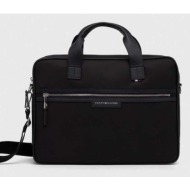 τσάντα φορητού υπολογιστή tommy hilfiger χρώμα: μαύρο 90% πολυεστέρας, 10% poliuretan