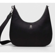 τσάντα tommy hilfiger χρώμα: μαύρο 52% ανακυκλωμένος πολυεστέρας, 48% poliuretan