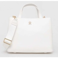 τσάντα tommy hilfiger χρώμα: άσπρο 55% ανακυκλωμένος πολυεστέρας, 45% poliuretan