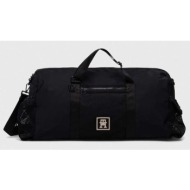 τσάντα tommy hilfiger χρώμα: μαύρο 99% ανακυκλωμένος πολυεστέρας, 1% poliuretan