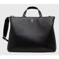 τσάντα tommy hilfiger χρώμα: μαύρο 67% ανακυκλωμένος πολυεστέρας, 33% poliuretan