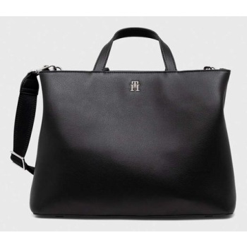 τσάντα tommy hilfiger χρώμα μαύρο 67% ανακυκλωμένος