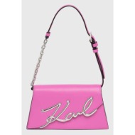 δερμάτινη τσάντα karl lagerfeld χρώμα: ροζ 100% φυσικό δέρμα