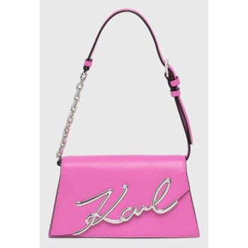 δερμάτινη τσάντα karl lagerfeld χρώμα ροζ 100% φυσικό δέρμα