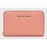 δερμάτινο πορτοφόλι michael michael kors γυναικεία, χρώμα: ροζ 100% φυσικό δέρμα