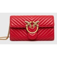 δερμάτινη τσάντα pinko χρώμα: κόκκινο φυσικό δέρμα