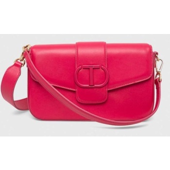 δερμάτινη τσάντα twinset χρώμα ροζ 100% φυσικό δέρμα