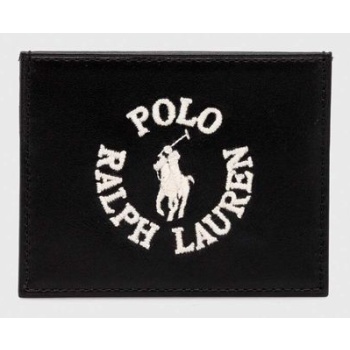 δερμάτινη θήκη για κάρτες polo ralph lauren χρώμα μαύρο