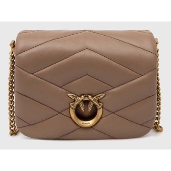 δερμάτινη τσάντα pinko χρώμα καφέ φυσικό δέρμα