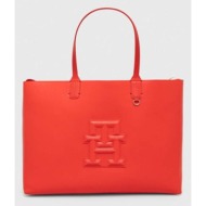 τσάντα tommy hilfiger χρώμα: κόκκινο 100% poliuretan