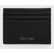 δερμάτινη θήκη για κάρτες calvin klein ανδρική, χρώμα: μαύρο 100% φυσικό δέρμα