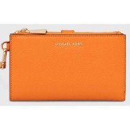 δερμάτινο πορτοφόλι michael michael kors γυναικεία, χρώμα: πορτοκαλί 100% φυσικό δέρμα