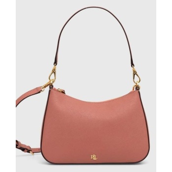 δερμάτινη τσάντα lauren ralph lauren χρώμα ροζ