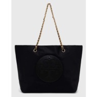 τσάντα tory burch χρώμα: μαύρο συνθετικό ύφασμα, υφαντικό υλικό